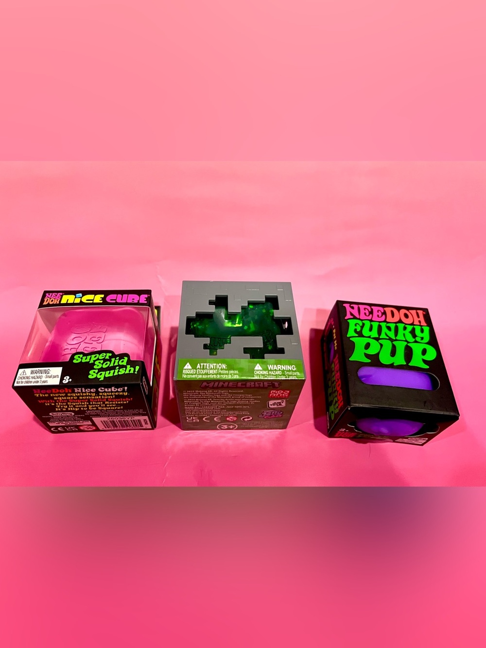 NEEDOH Nice Cube (Pink), Minecraft (Green), and Funky Pup (Purple) 3 PACK